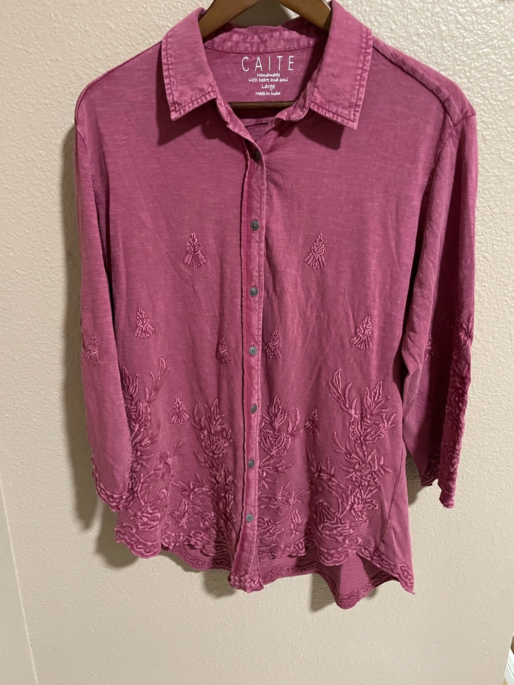 Caité Embroidered Button-Up Shirt in Rose NEW